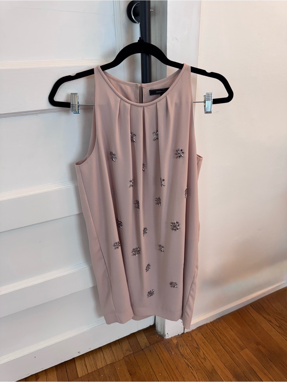 BCBGMaxAzria Blush Beaded Sleeveless Shift Dress